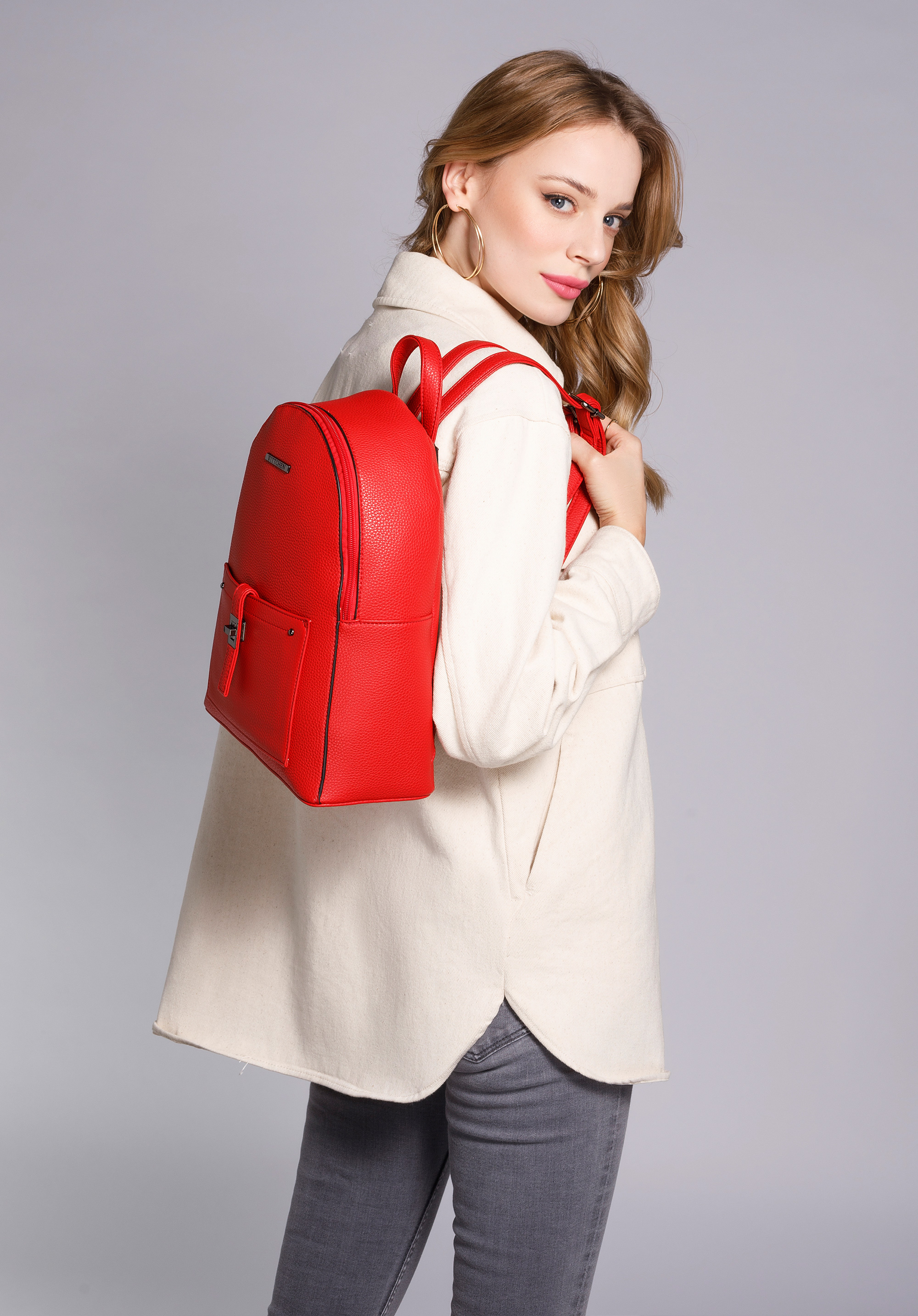 Damenrucksack aus Ökoleder, karminrot, 29-4Y-003-B3, Bild 1