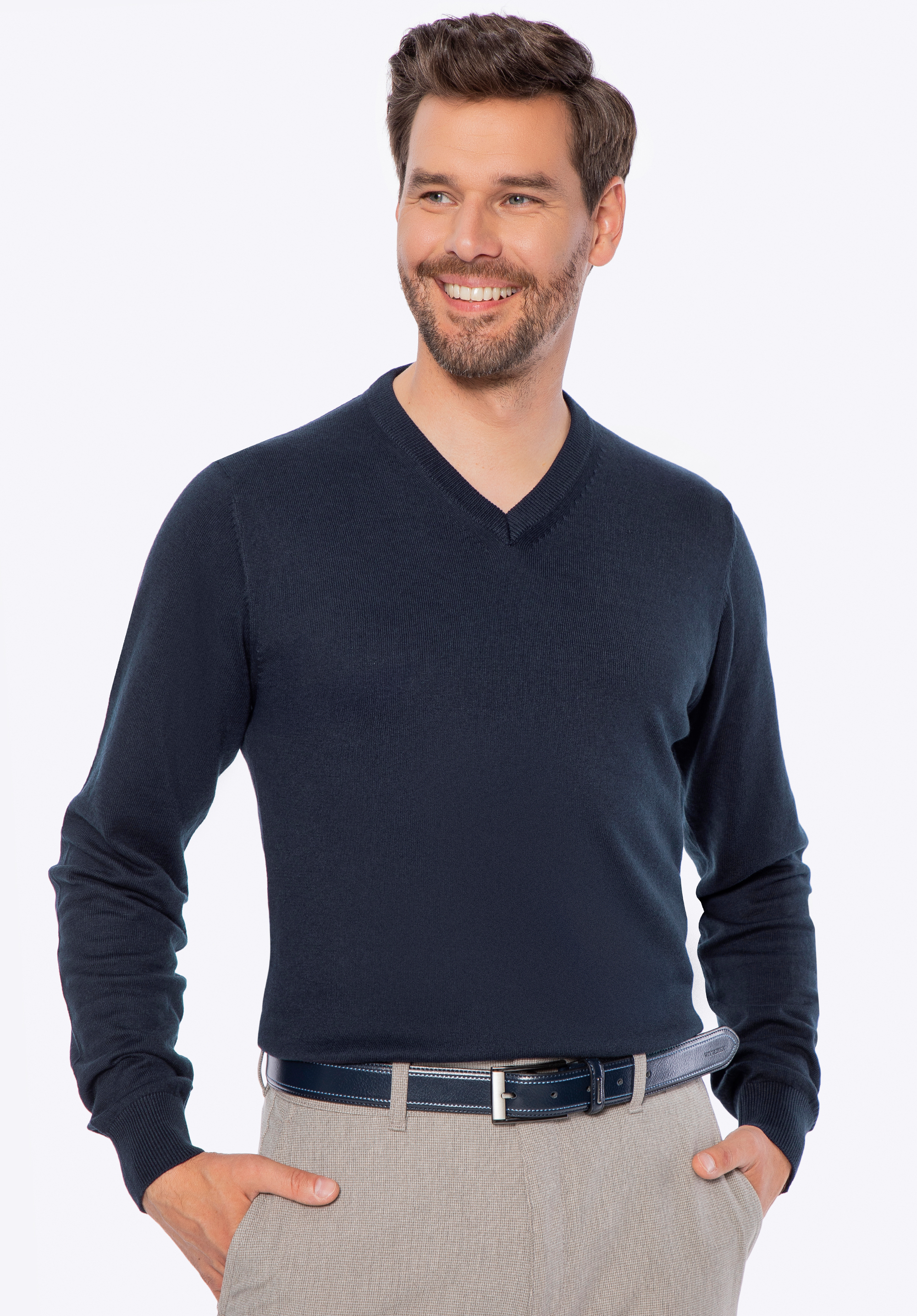 Férfi pamut és kasmír keverék pulóver, sötétkék, M0-99-104-N-2XL, Fénykép 1