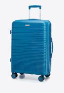 Közepes bőrönd polipropilénből fényes csíkokkal, kék, 56-3T-162-89, Fénykép 4