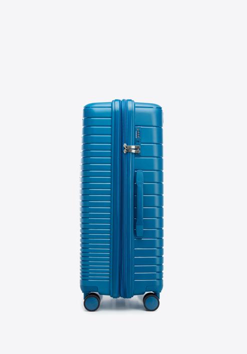 Nagy polipropilén bőrönd fényes csíkokkal, kék, 56-3T-163-89, Fénykép 2