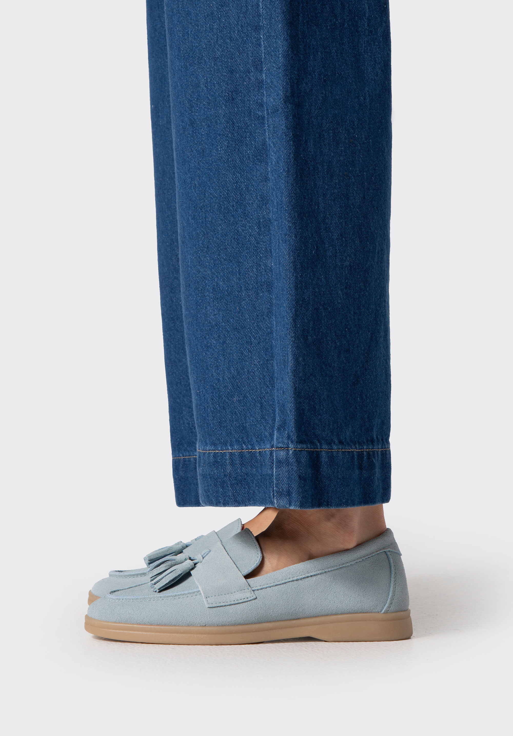 Női velúr mokaszin bojttal, kék, 100-D-402-7-35, Fénykép 1