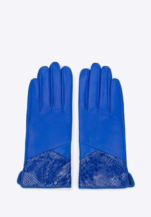 Női bőrkesztyű krokodilbőr textúrájú részlettel, kék, 45-6A-015-7-XL, Fénykép 3