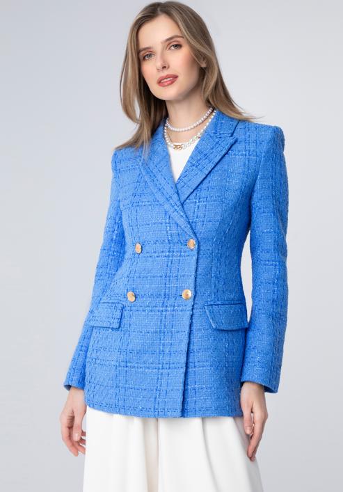 Női buklé anyagú kabát, kék, 98-9X-500-P-M, Fénykép 1