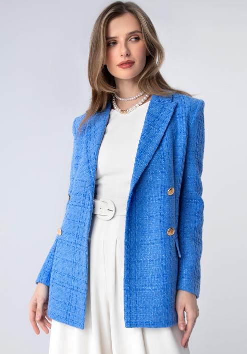 Női buklé anyagú kabát, kék, 98-9X-500-P-S, Fénykép 2