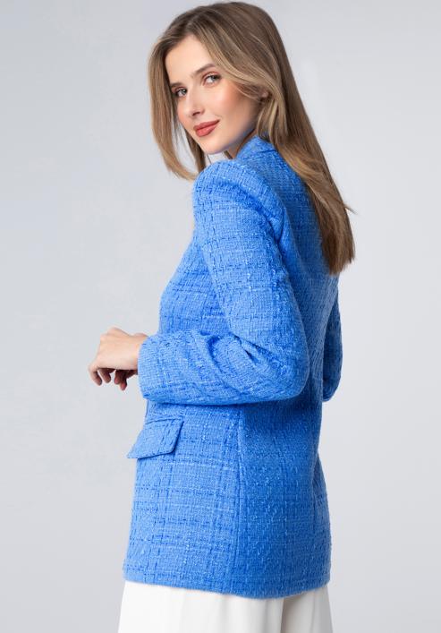 Női buklé anyagú kabát, kék, 98-9X-500-P-M, Fénykép 3