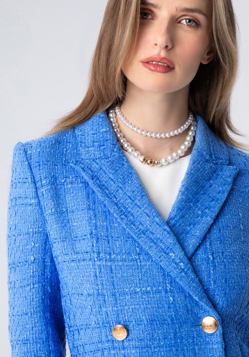 Női buklé anyagú kabát, kék, 98-9X-500-P-M, Fénykép 5