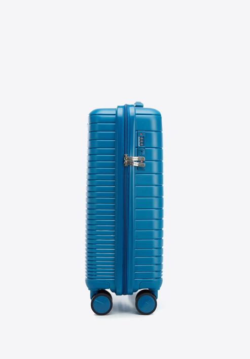 Polipropilén kabinbőrönd fényes csíkokkal, kék, 56-3T-161-86, Fénykép 2