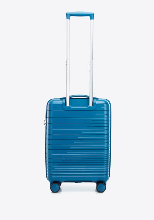 Polipropilén kabinbőrönd fényes csíkokkal, kék, 56-3T-161-86, Fénykép 3