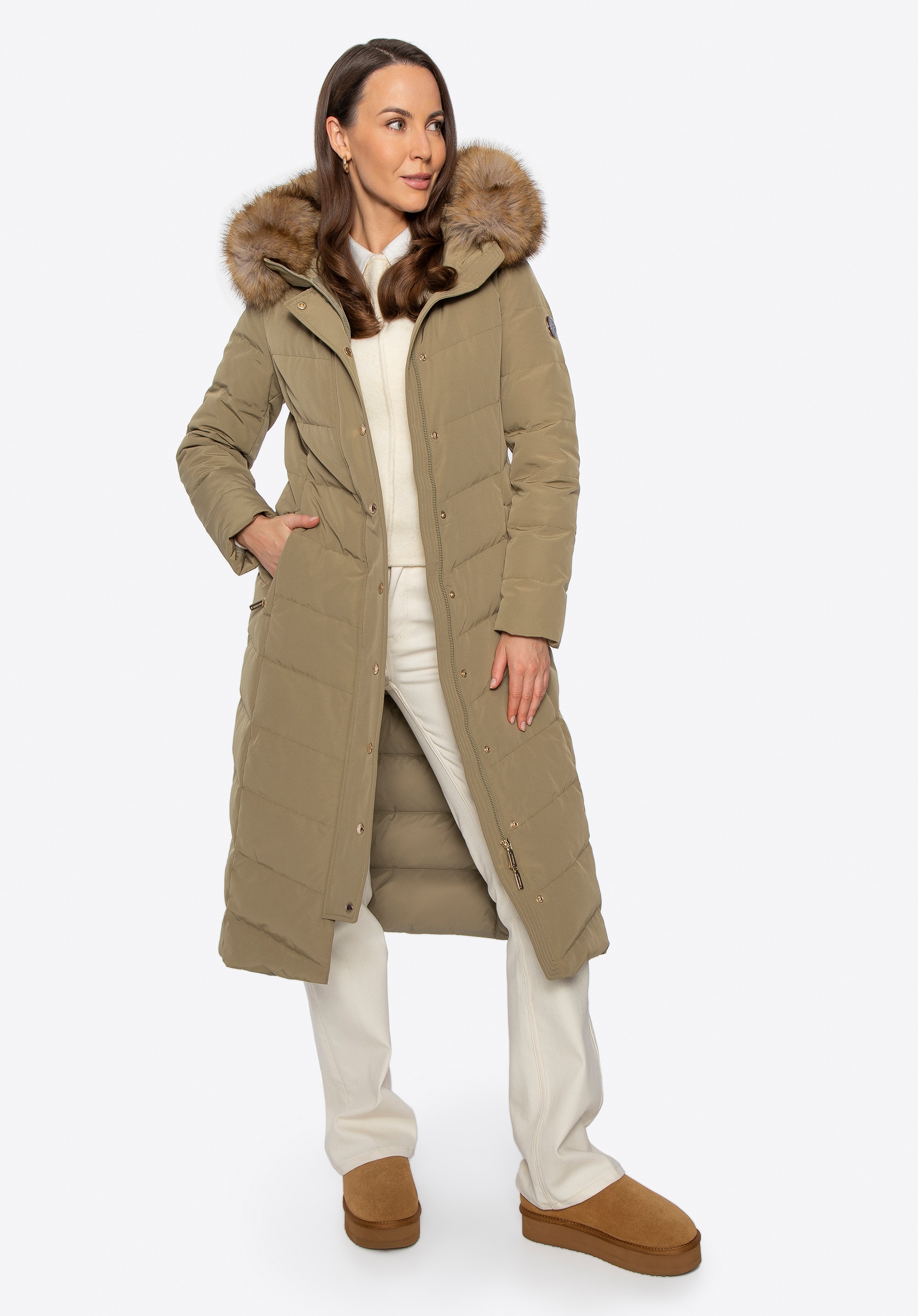 Damenmantel mit natürlicher Füllung, khaki, 101-9D-200-9-2XL, Bild 1