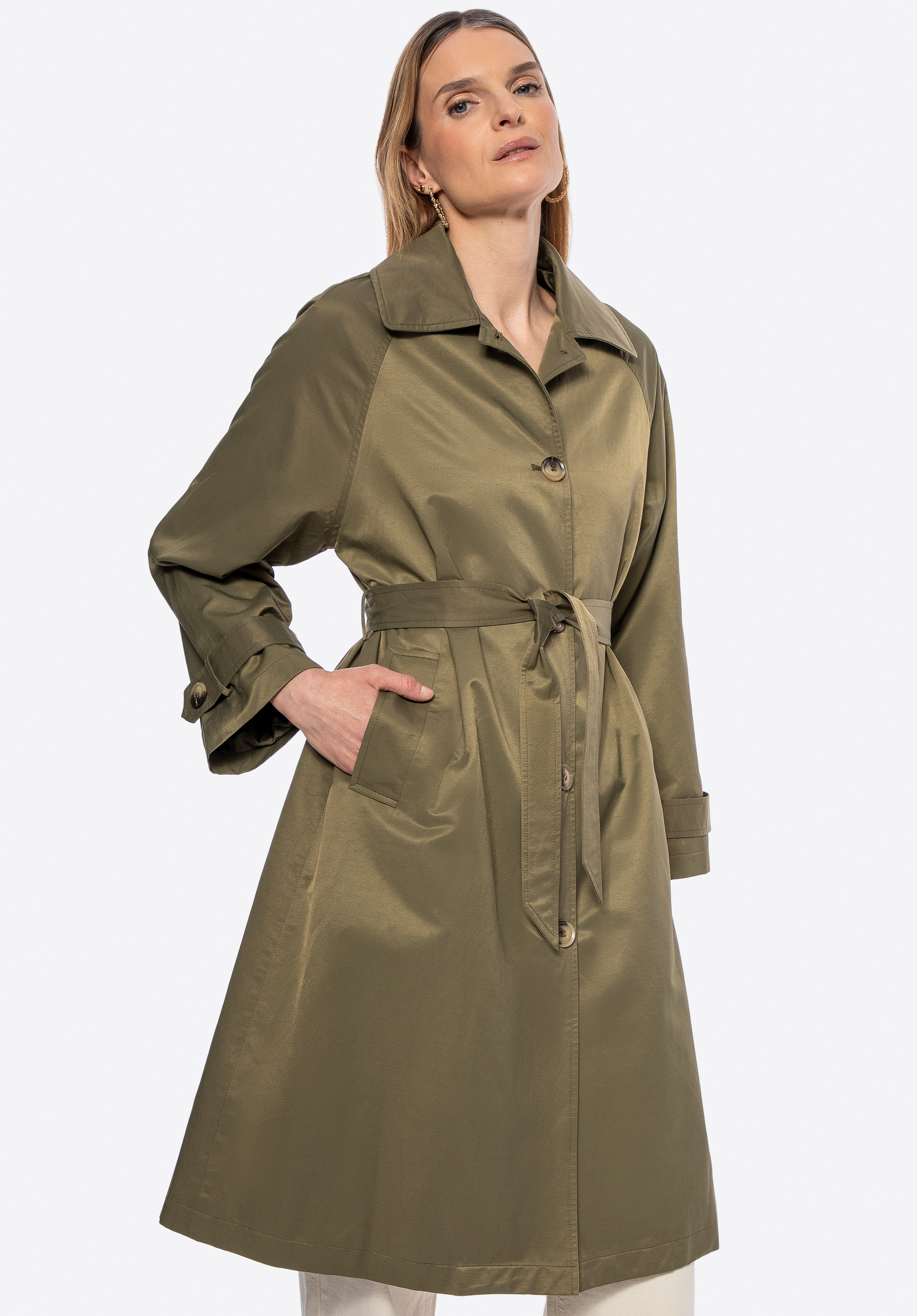 Damen-Trenchcoat aus Baumwollmischgewebe, khaki, 101-9P-104-Z-M, Bild 1