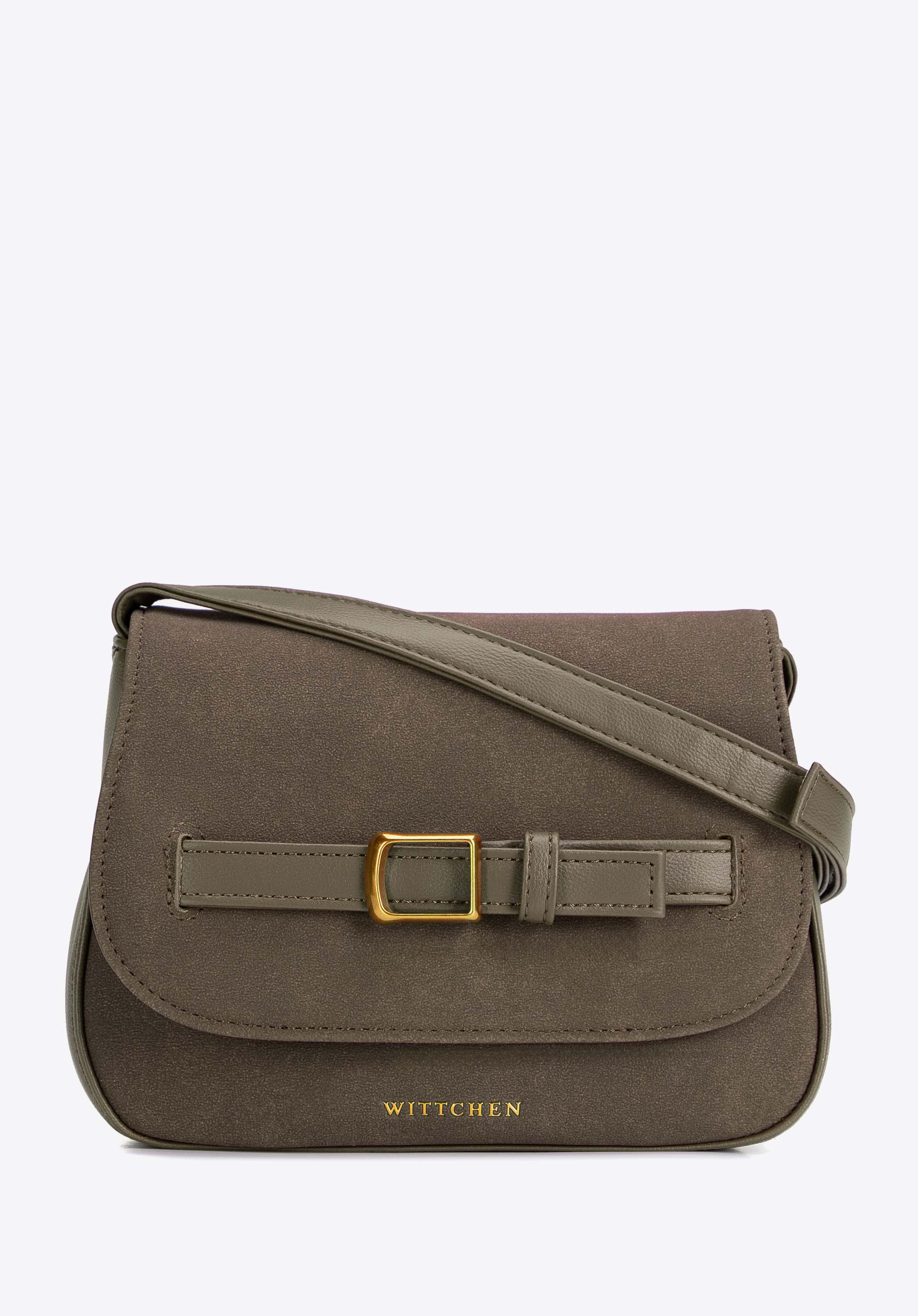 Damen-Umhängetasche mit Überschlag und Riemendetail, khaki, 103-4Y-501-Z, Bild 1