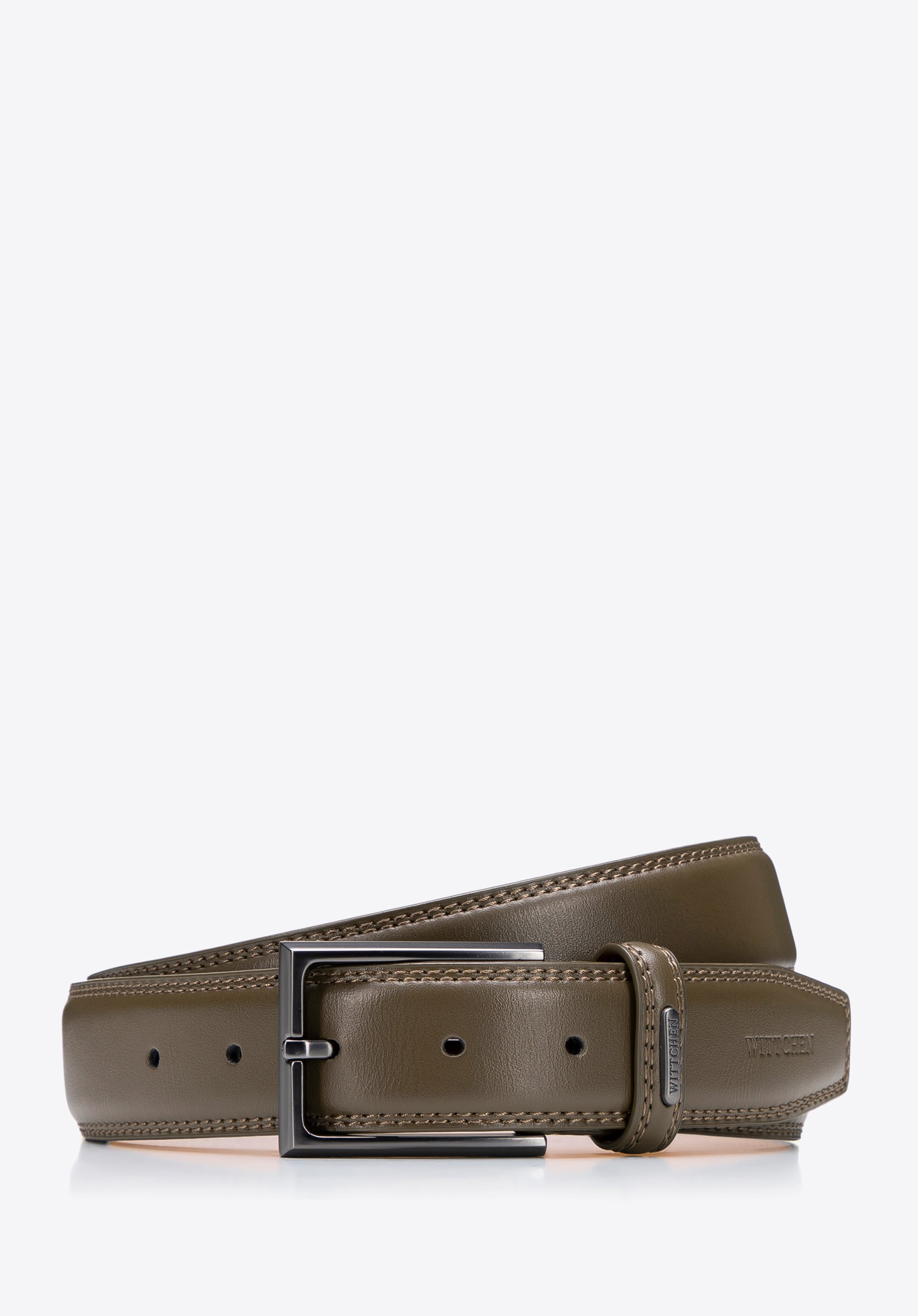 Férfi bőr öv dupla varrással, khaki, 101-8M-217-Z-M, Fénykép 1