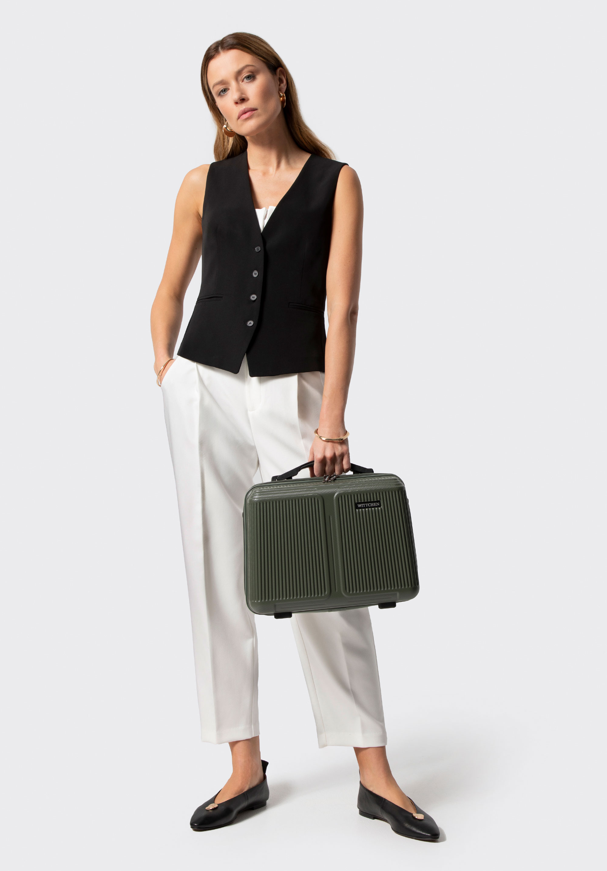 Gestreifte Kosmetiktasche aus ABS, khaki, 56-3A-604-85, Bild 1