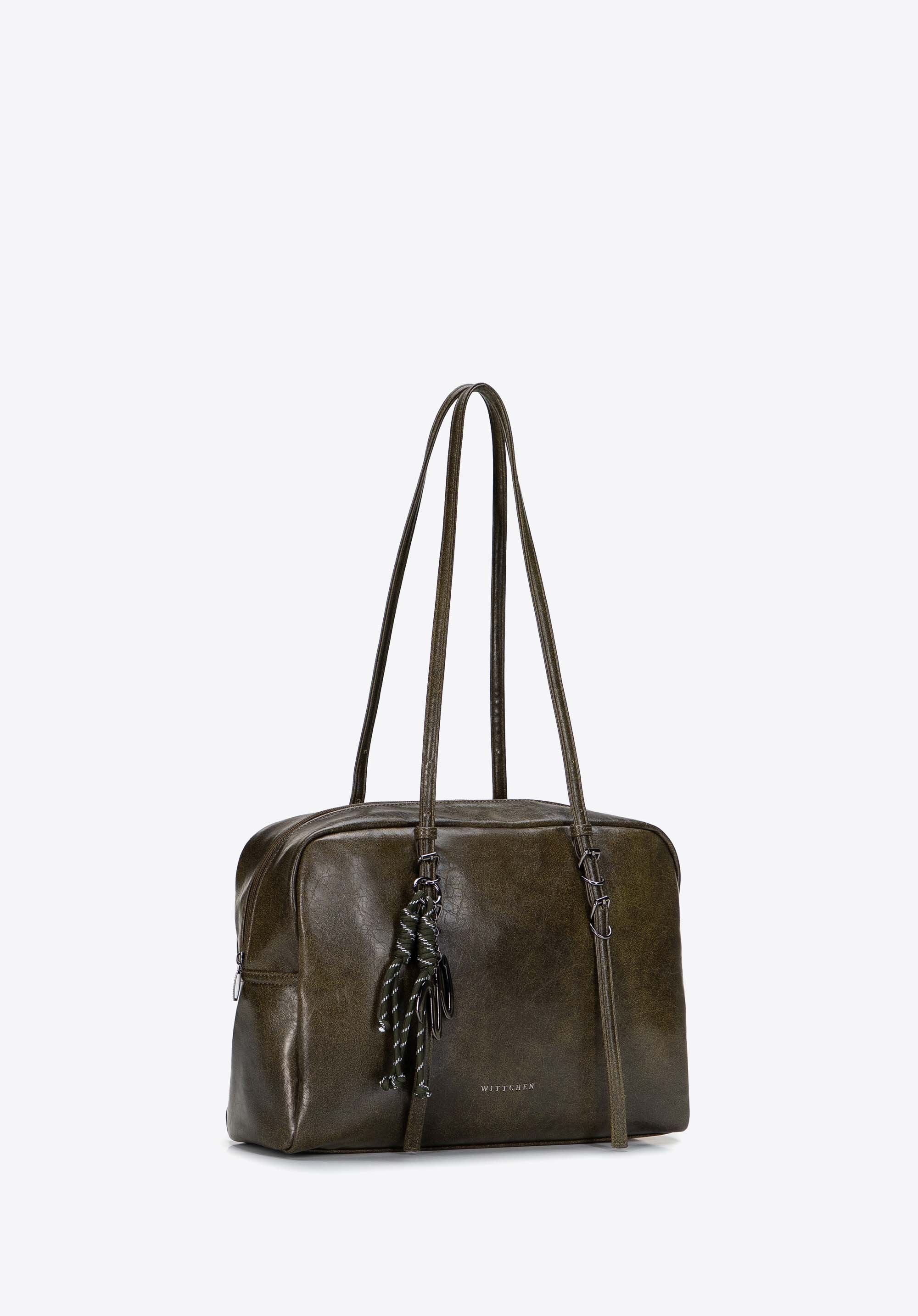 Große Damen-Einkaufstasche mit dekorativem Anhänger, khaki, 103-4Y-508-Z, Bild 1