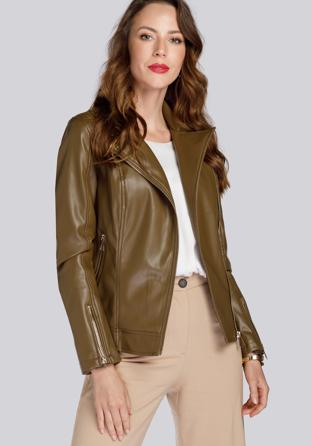 Puha ökobőrből készült rövid női kabát, khaki, 93-9P-109-Z-S, Fénykép 1