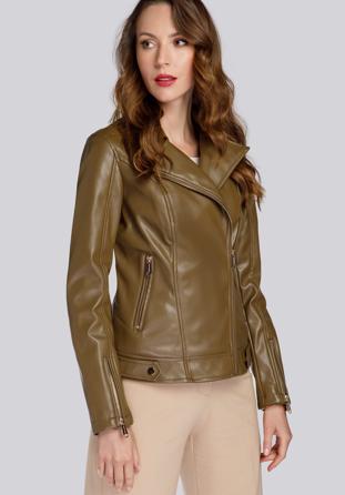 Puha ökobőrből készült rövid női kabát, khaki, 93-9P-109-Z-XL, Fénykép 1