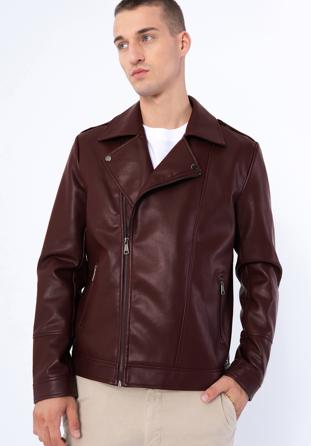 Herren- Bikerjacke aus Öko-Leder mit Schulterklappen, kirschrot, 97-9P-154-3-L, Bild 1