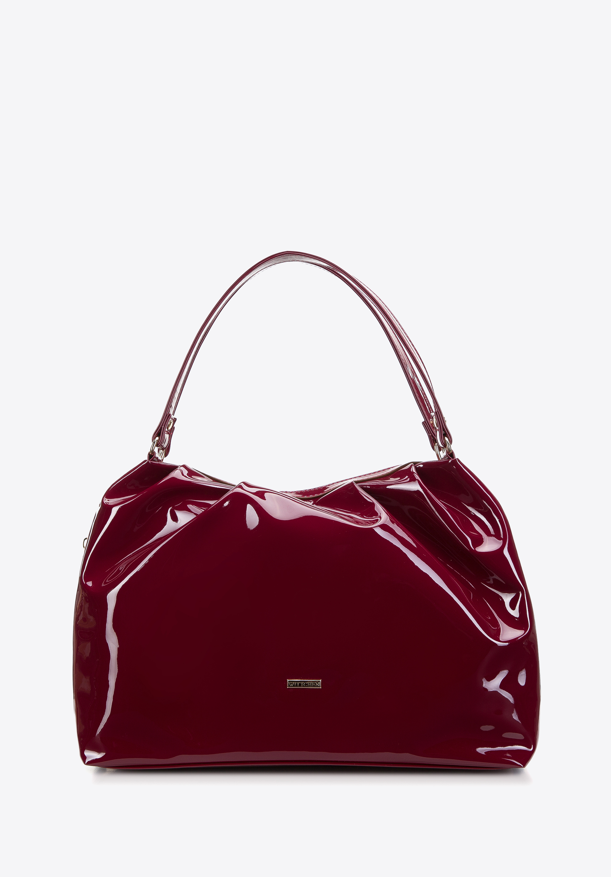 Shopper-Tasche aus gefaltetem, lackiertem Öko-Leder, kirschrot, 97-4Y-524-F, Bild 1