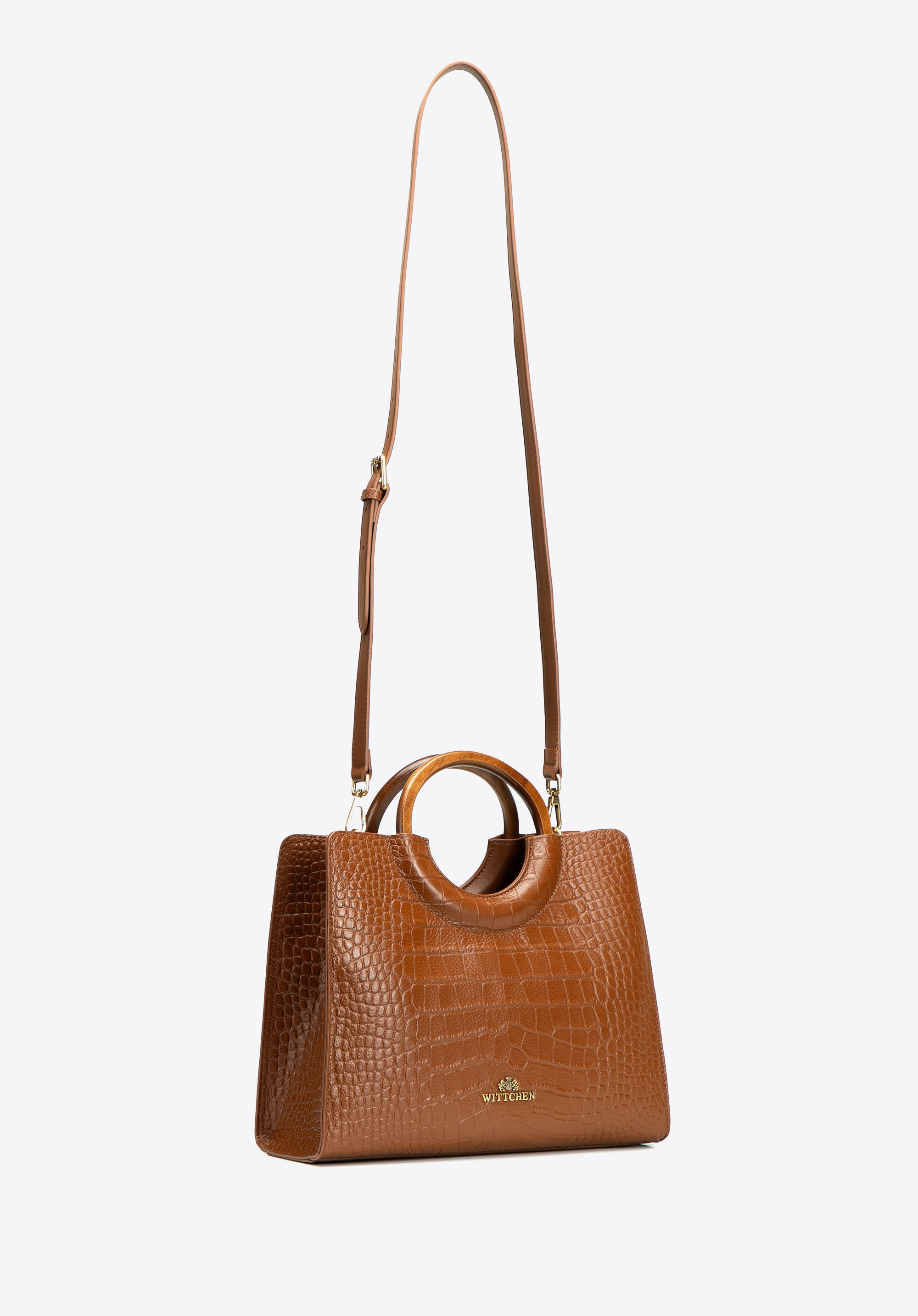 Damen-Tragetasche aus Leder in Kroko-Optik mit Designergriff