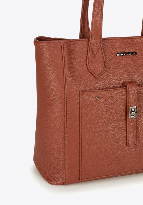 Klassische Shopper-Tasche mit Fronttasche, Kognak, 29-4Y-002-B33, Bild 5