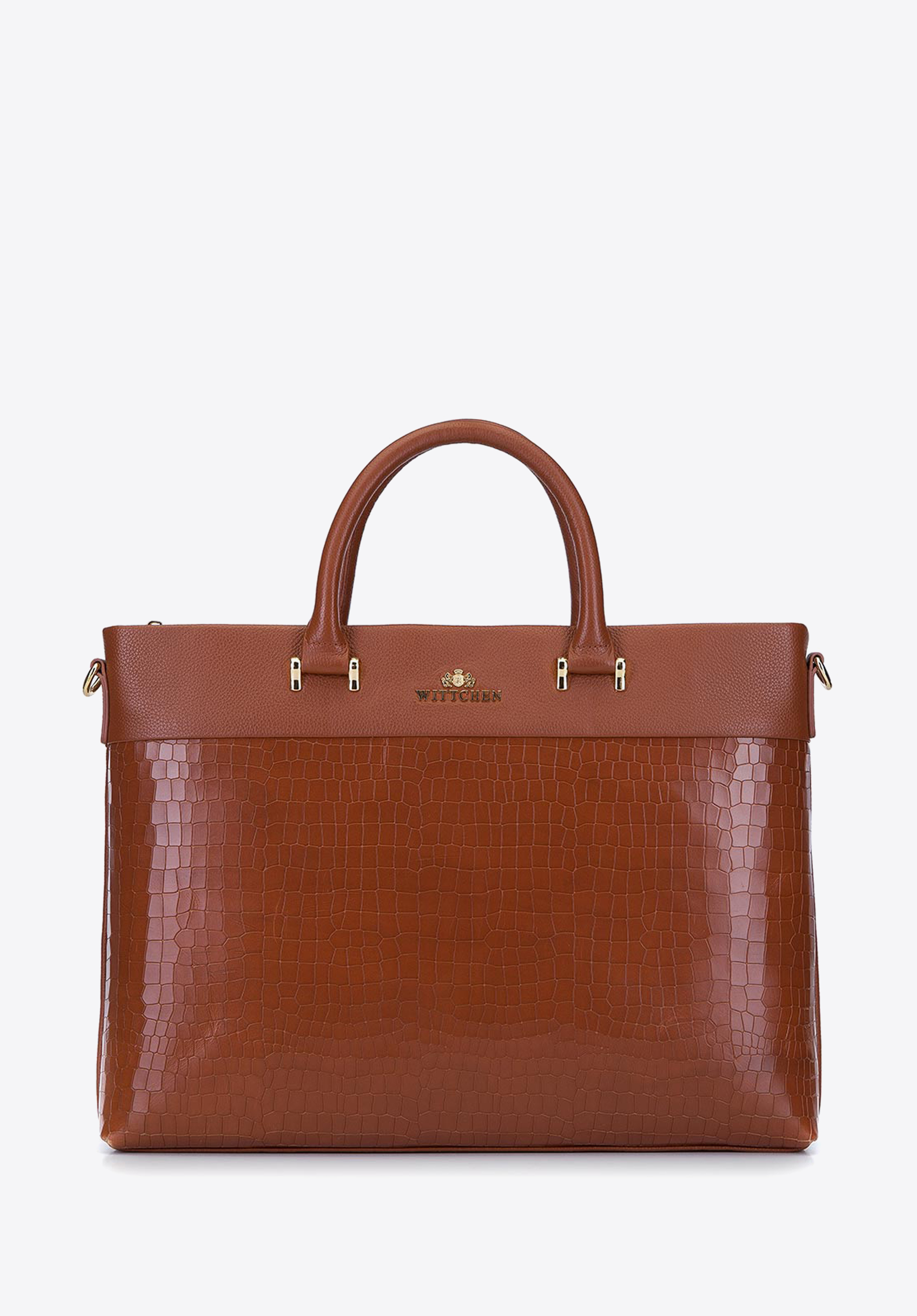 Laptoptasche für Damen aus Leder in Kroko-Optik