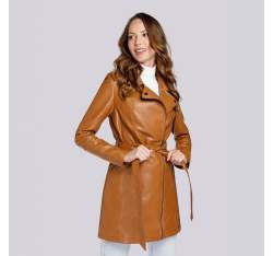 Женское пальто в байкерском стиле из экокожи, коньячный, 93-9P-107-4-S, Фотография 1