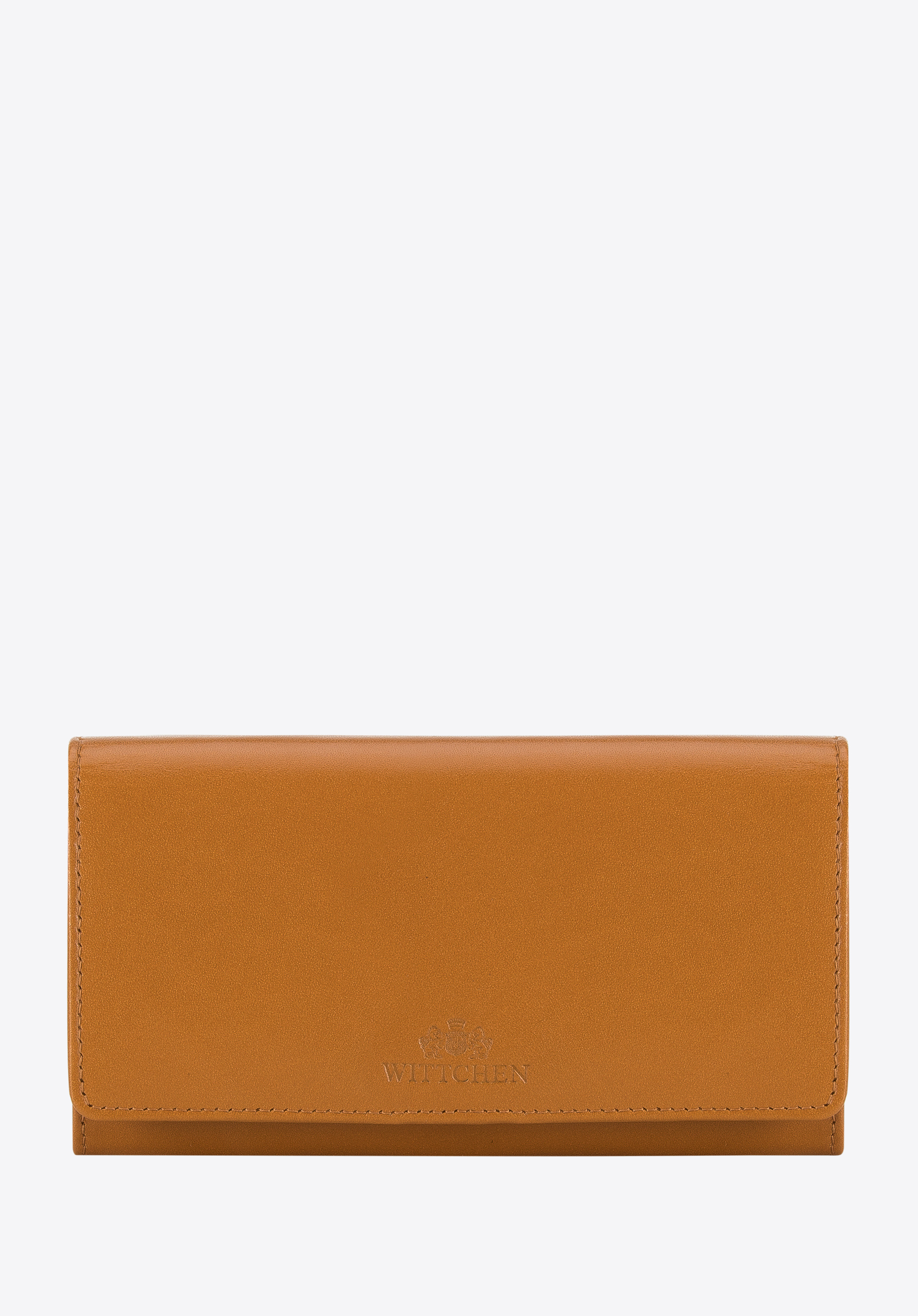 Sima felületű, hosszúkás fazonú női bőr pénztárca, konyak, 14-1-903-L0, Fénykép 1