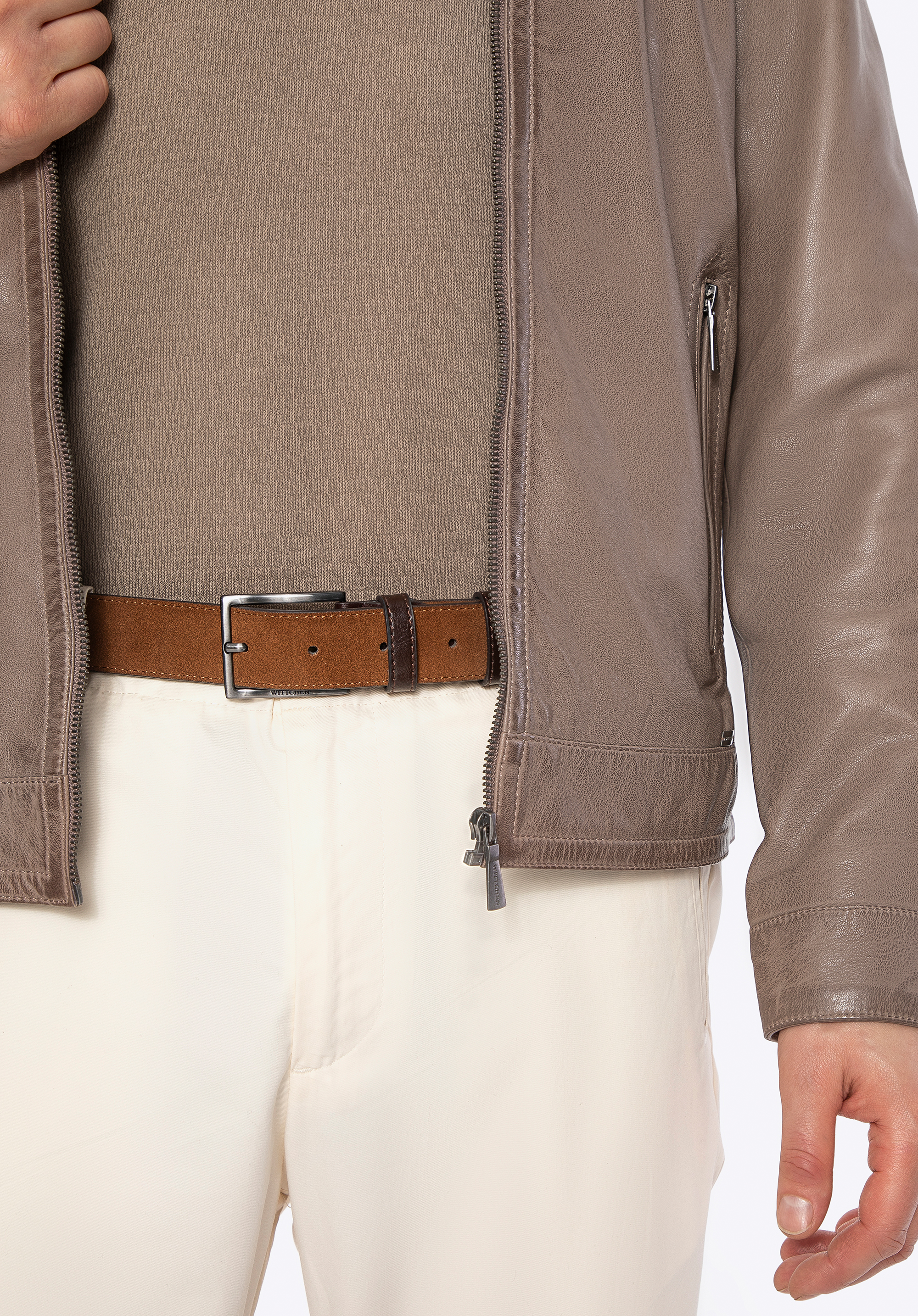 Чоловічий ремінь із замшевої шкіри, коричневий, 100-8M-912-4-11, Фото 1