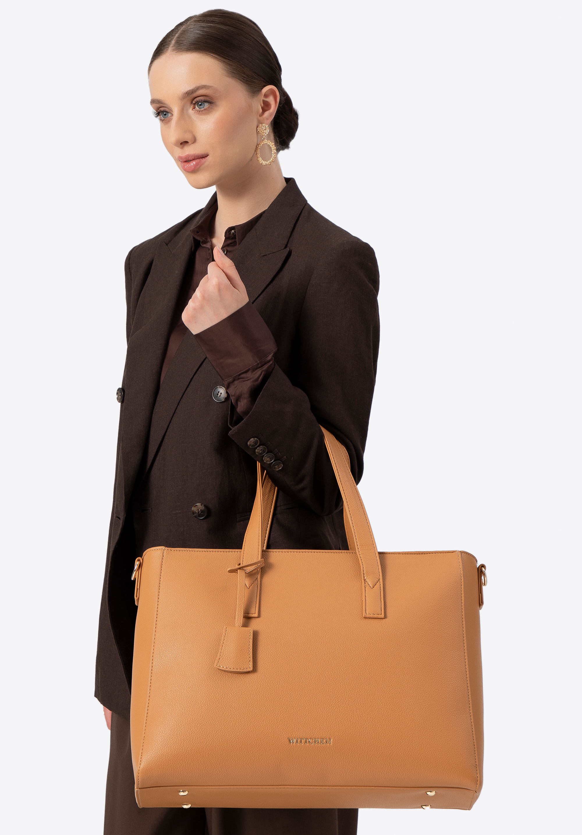 Жіноча сумка для ноутбука 16"в зі штучної шкіри, верблюжий, 100-4Y-918-5, Фото 1