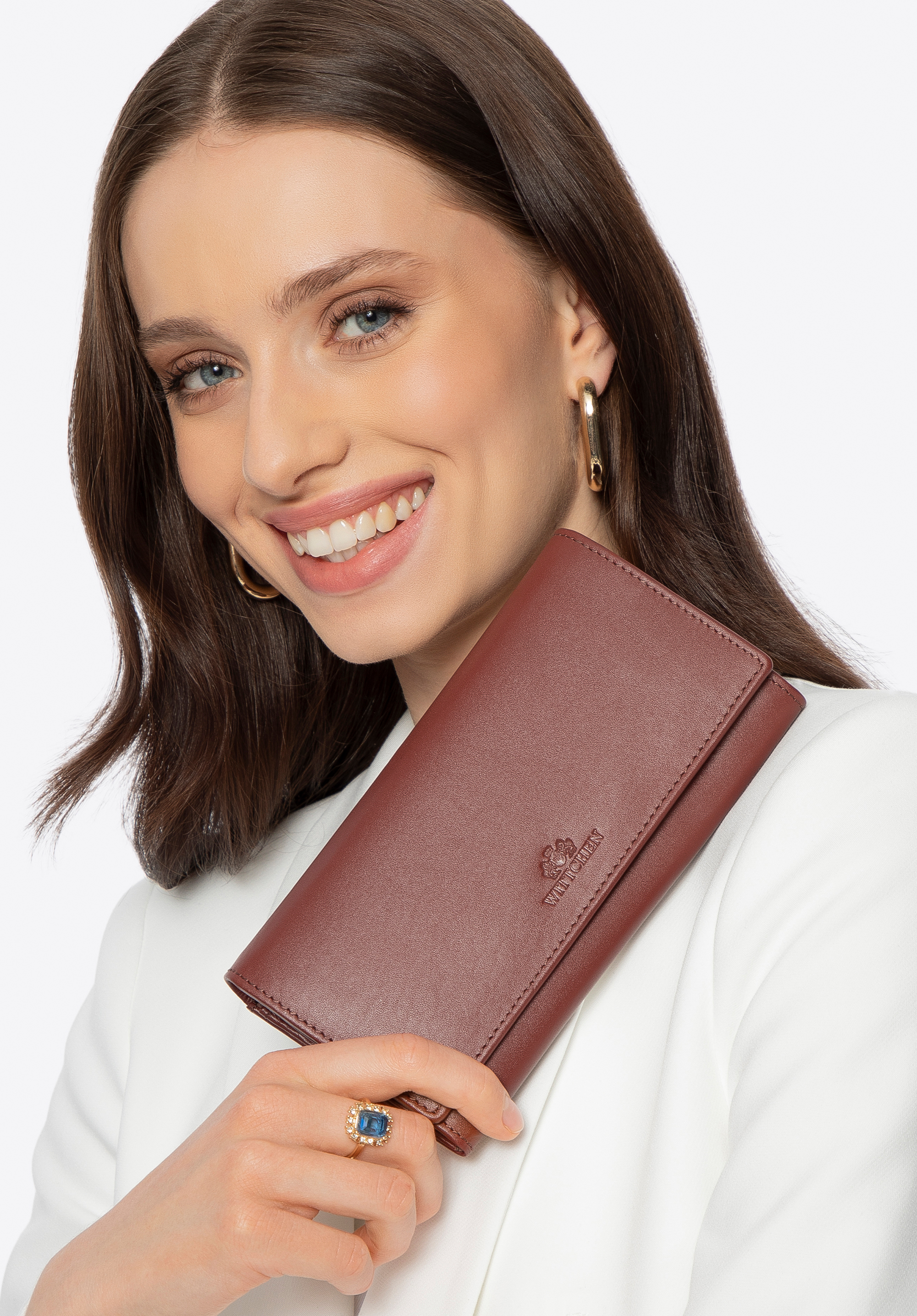 Великий шкіряний жіночий гаманець, коричневий, 14-1-052-L5E, Фото 1