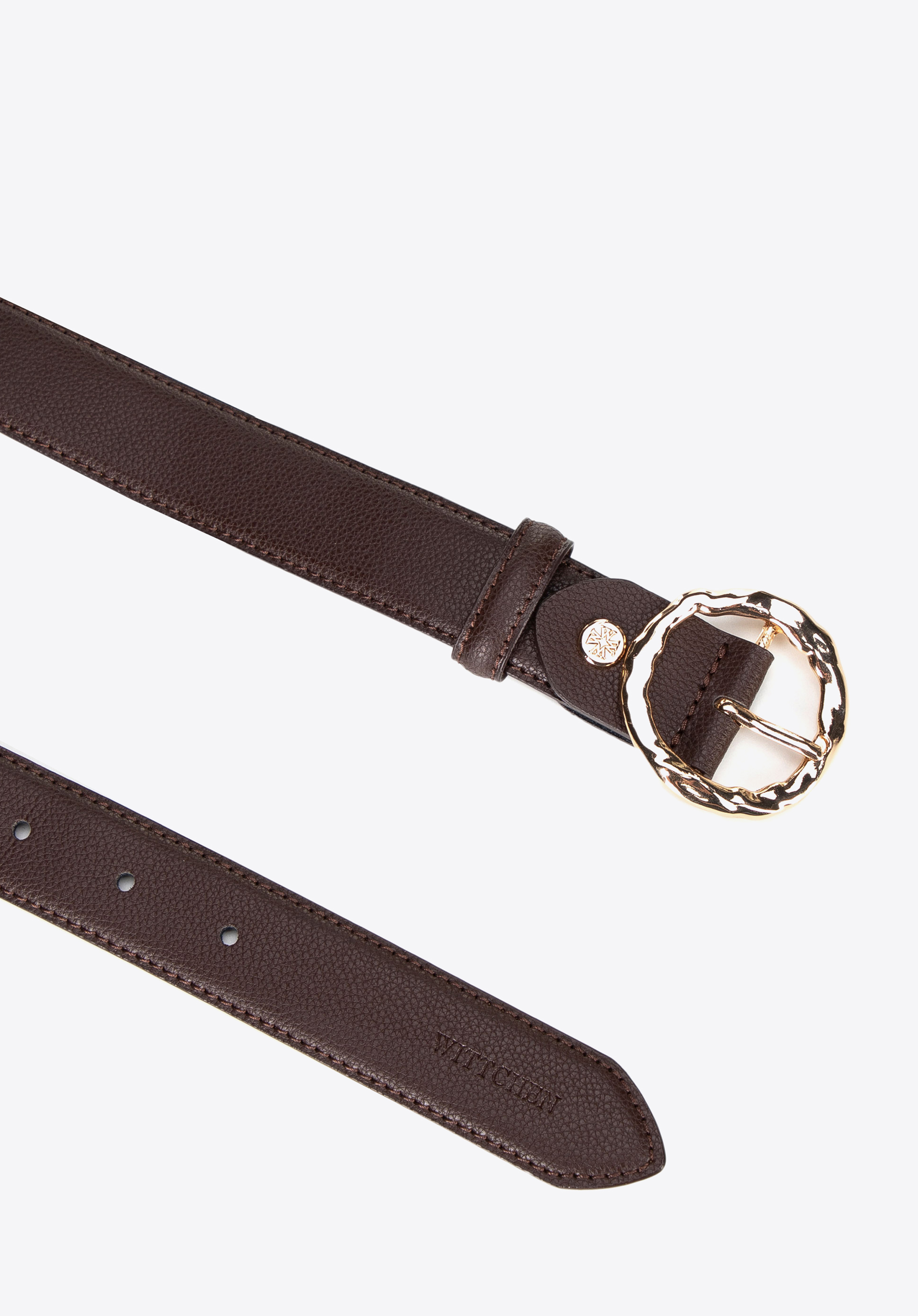 Жіночий шкіряний ремінь з блискучою пряжкою, коричневий, 101-8D-203-4-M, Фото 1