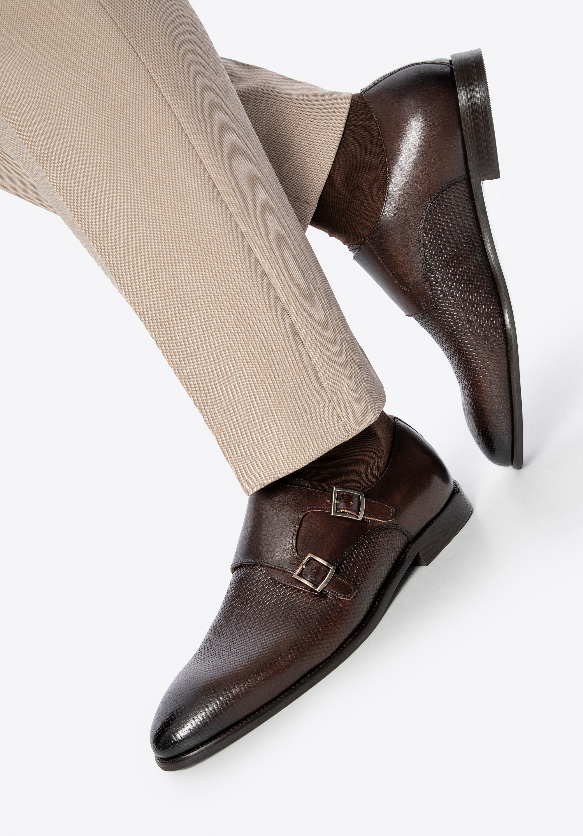 Чоловічі напівчеревики з натуральної шкіри з тонким плетінням, коричневий, 101-M-300-4-45, Фото 1