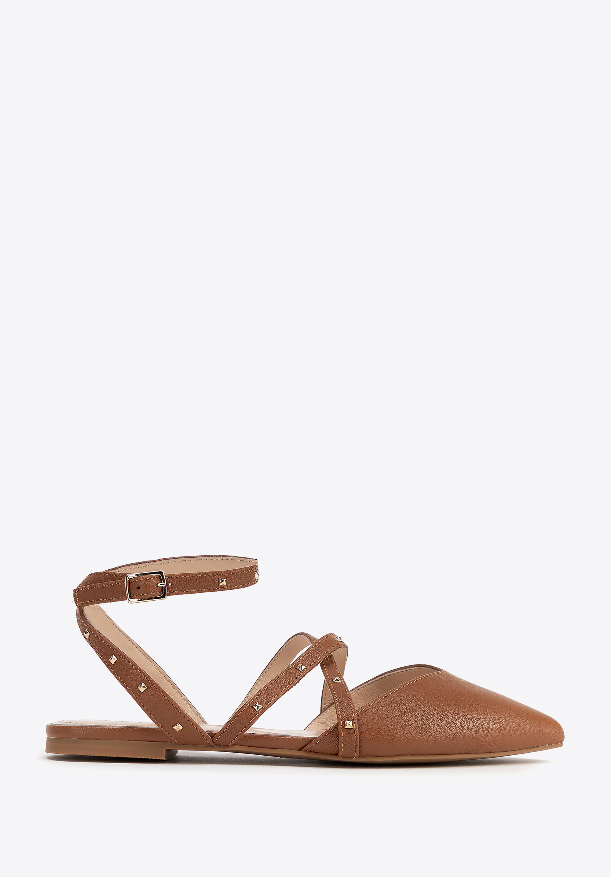 Жіночі балетки з металевими заклепками, коричневий, 100-D-502-4-40, Фото 1