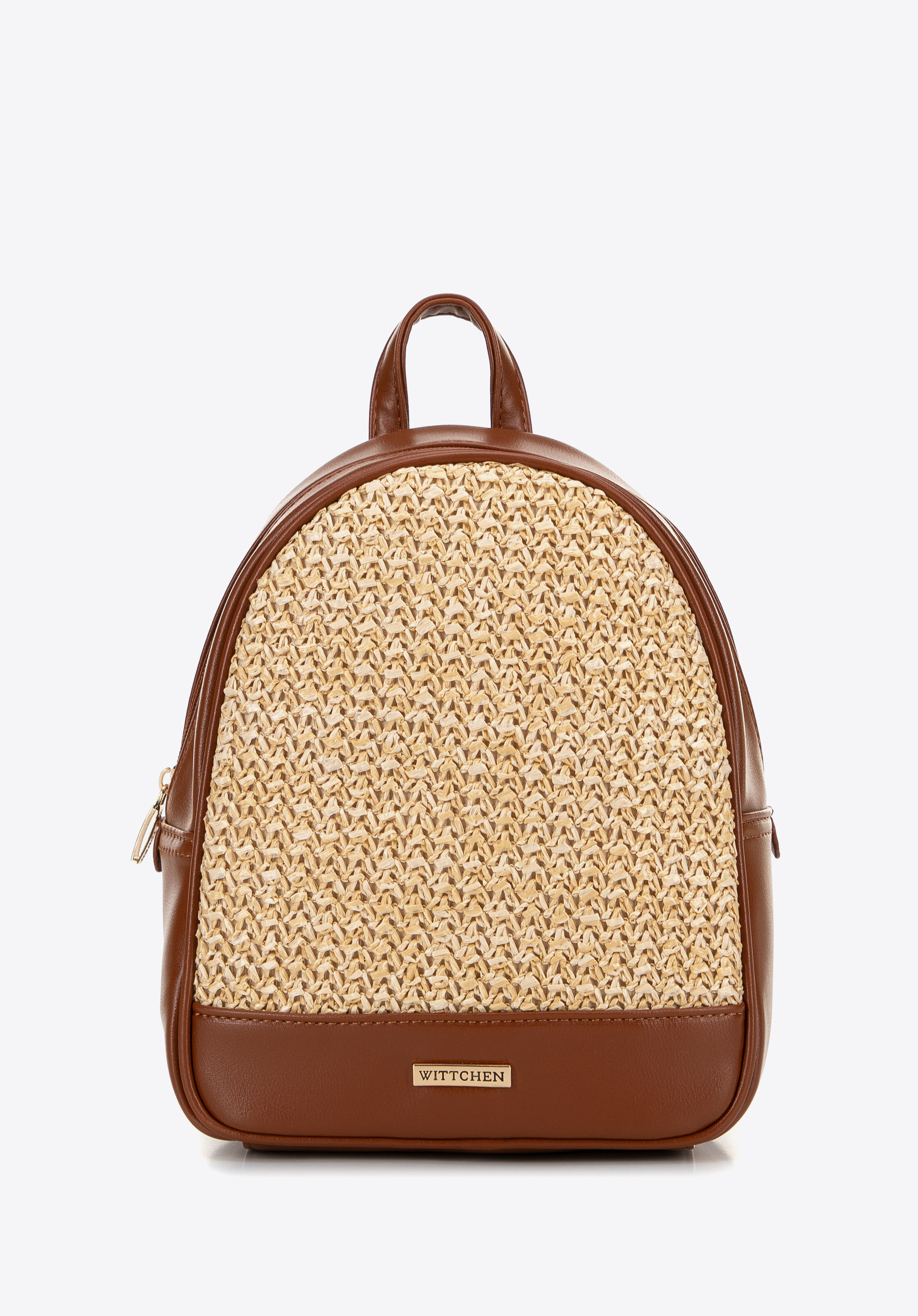 Жіночий рюкзак з плетеними деталями, коричнево-бежевий, 100-4Y-413-95, Фото 1