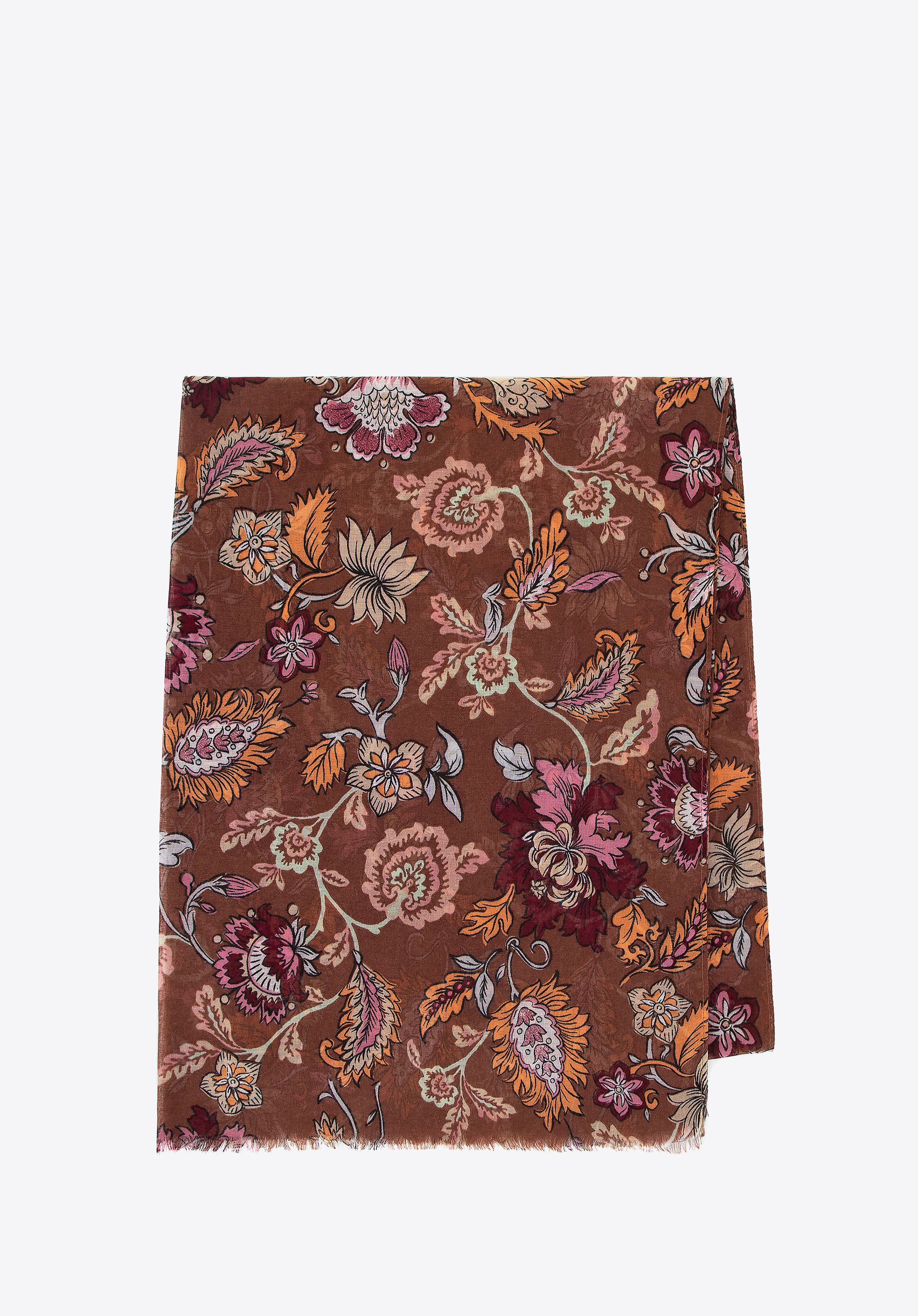 Жіночий шарф у квітковий візерунок, коричнево - помаранчевий, 100-7D-012-X4, Фото 1