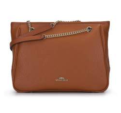 Кожаная сумка-шоппер с цепочкой на ручках, коричневый, 93-4E-602-5, Фотография 1