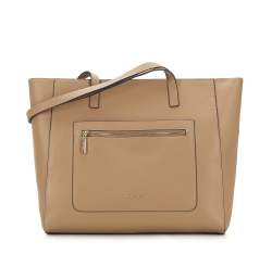 Кожаная сумка-шоппер с двойным карманом, коричневый, 94-4E-624-5, Фотография 1
