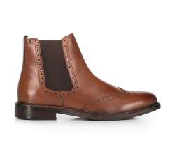 Мужские кожаные ботинки с перфорацией, коричневый, 91-M-300-5-43, Фотография 1