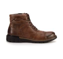 Мужские кожаные треккинговые ботинки с прострочкой, коричневый, 93-M-905-4-41, Фотография 1