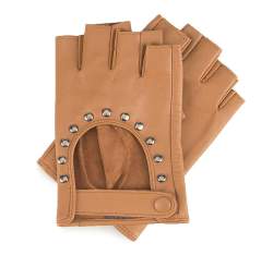 Женские перчатки с обрезанным пальцем с заклепками, коричневый, 46-6-306-B-M, Фотография 1