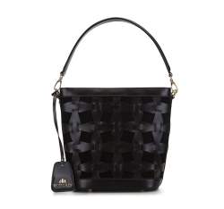 Кожаная сумка с плетением из нубука, черный, 93-4E-301-1, Фотография 1