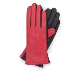 Двухцветные кожаные перчатки женские, красно-черный, 39-6-649-3-L, Фотография 1