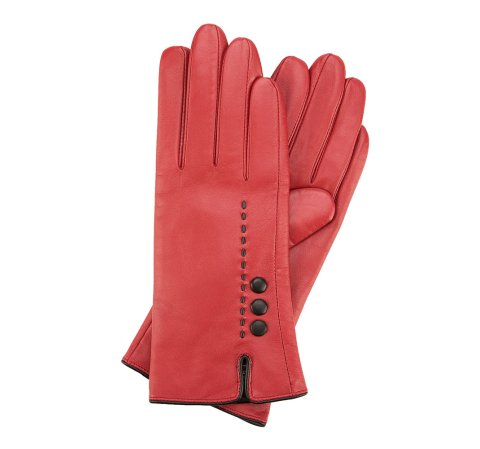 Женские кожаные перчатки с ремешком, красно-черный, 39-6-913-F-V, Фотография 1
