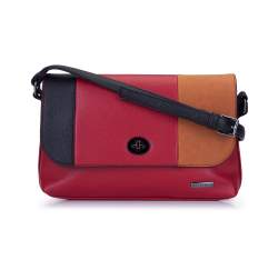 Женская сумка через плечо с цветными блоками и клапаном, красно-коричневый, 93-4Y-507-31, Фотография 1