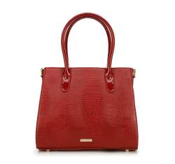 Маленькая сумка--саквояж из блестящей экокожи с экзотической фактурой, красный, 93-4Y-708-2, Фотография 1