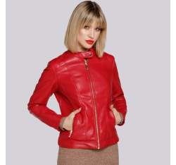 Женская куртка из экокожи с воротником-стойкой, красный, 94-9P-106-3-3XL, Фотография 1
