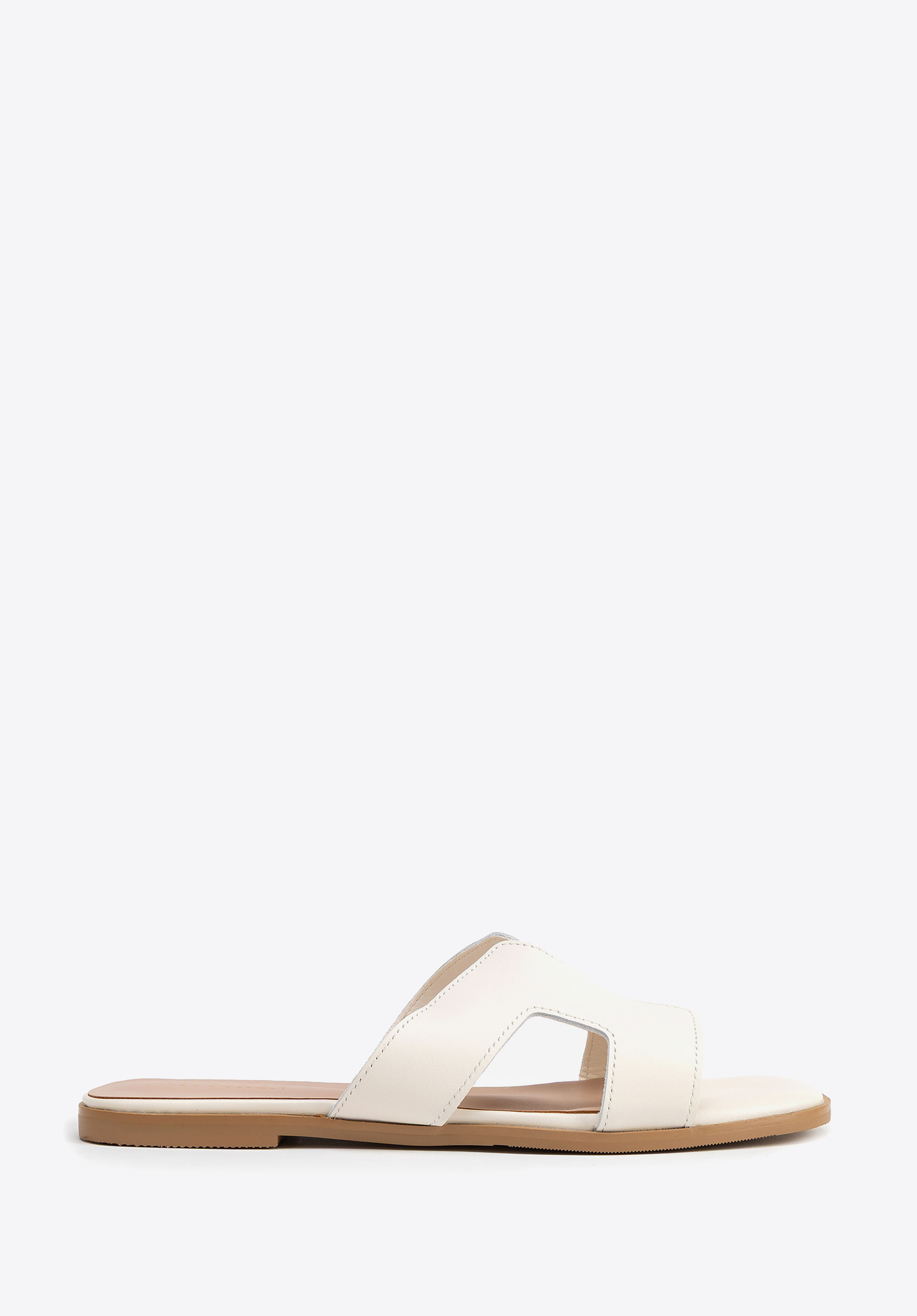 Bőr papucs H alakú kivágással, krém, 100-D-851-1-39, Fénykép 1