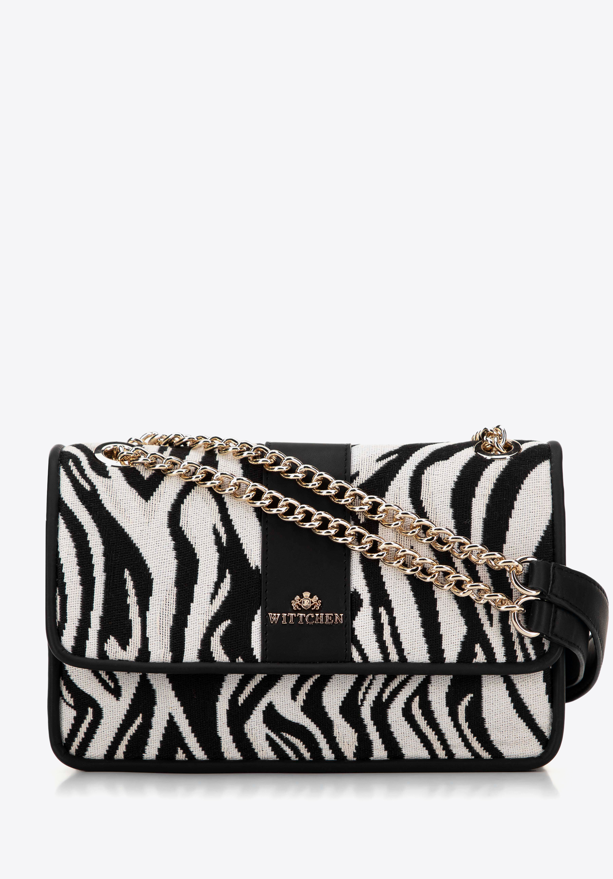 Női jacquard crossbody táska láncszíjjal, krém-fekete, 99-4E-502-X12, Fénykép 1