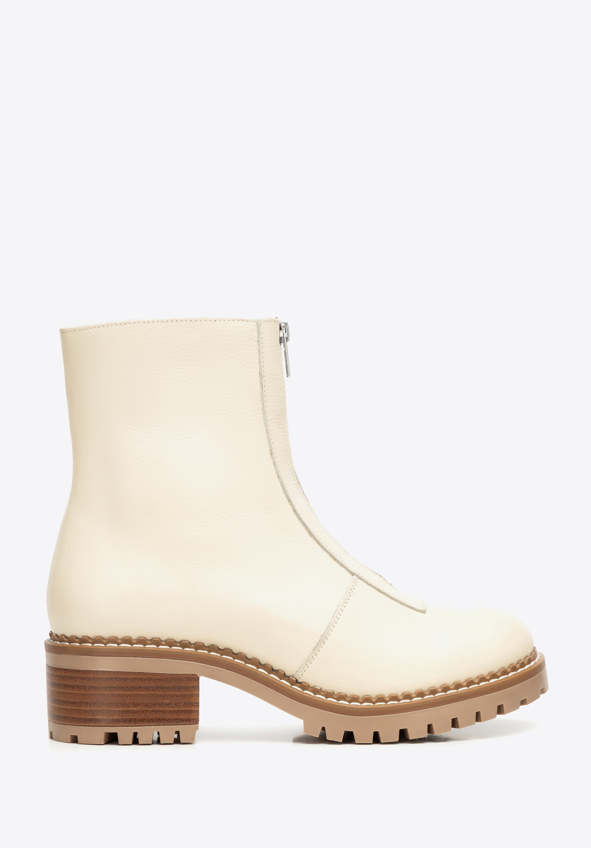 Női bőr bokacsizma cipzárral, krém, 101-D-301-0-39, Fénykép 1