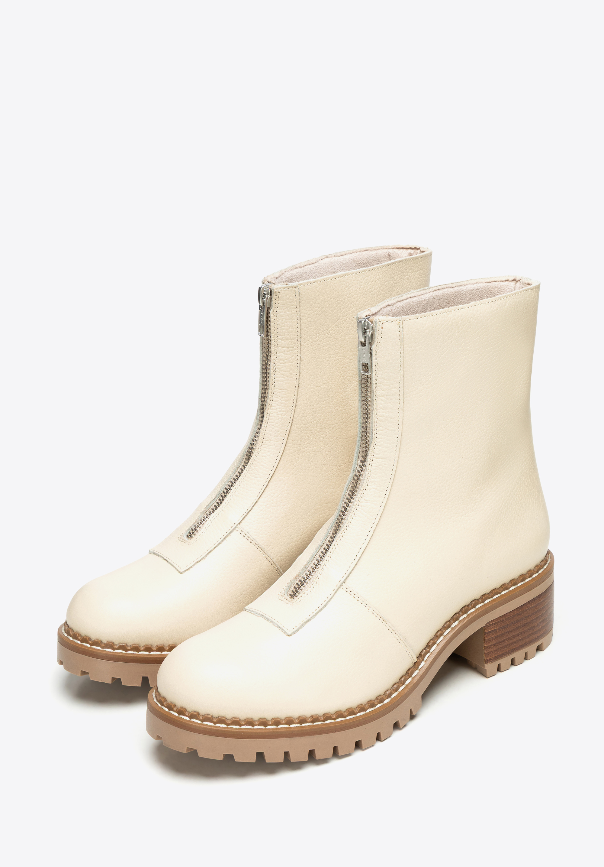 Női bőr bokacsizma cipzárral, krém, 101-D-301-0-39, Fénykép 1